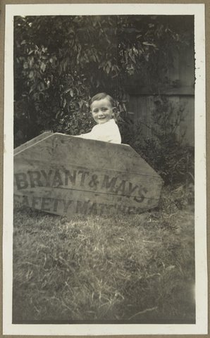Master Tommy East 39 Martin Rd S. Camberwell in his home made rocker, 1926