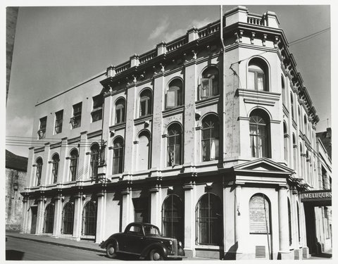 Exhibition Street - east side, at north-east Corner with Little Lonsdale Street, 1950