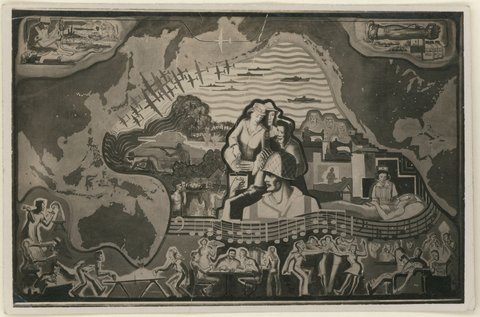 John Hatch and mural Red Cross building Melbourne Vic, 1939–45