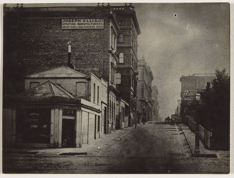 Flinders Lane East, from Swanston Street, c. 1880