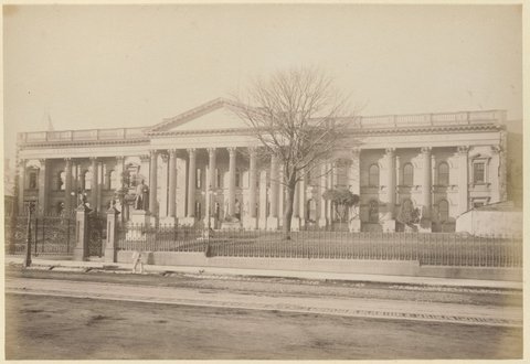 Melbourne Public Library, now State Library of Victoria, showing original fence, c. 1880