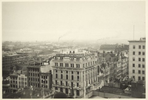 Looking over Melbourne, from the Temple Court roof, Vic, 1948