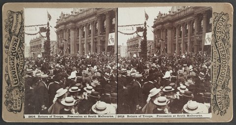 Return of troops, procession at South Melbourne, 1891–1902