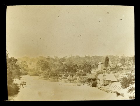 Waterwheel and windmill on the Yarra River, Victoria, 1909