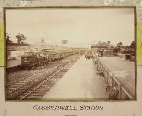 Framed photographs of Joseph Kilmartin and staff of the Camberwell Railway Station presented to Joseph Kilmartin Esq, 1900