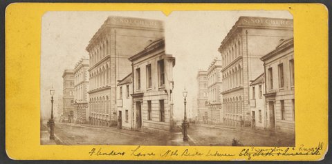 Flinders Lane, Melbourne, between Exhibition and Russell Streets?, c. 1860