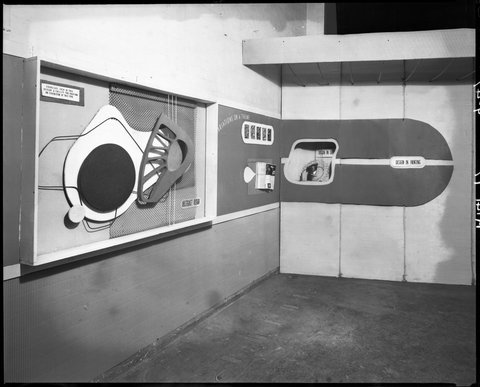 View of a corner of a display of student work in design, Melbourne Technical College (R.M.I.T), 1947