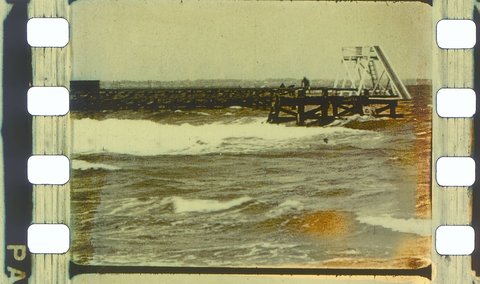 Views of the beach diving board and baths at Williamstown Victoria, 1930–34