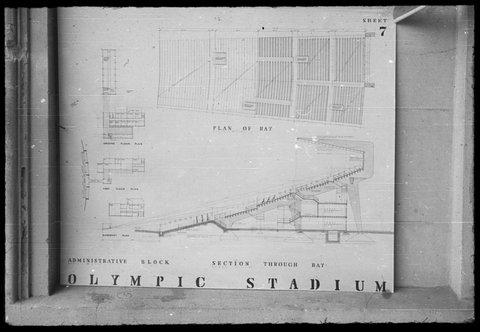 Architectural plan by Smith, Tracey, Lyon and Brock submitted in Olympic Stadium Design Competition, Melbourne, 1952. Sheet 7