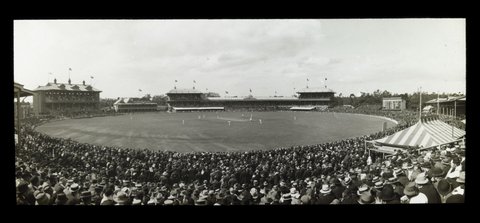 Cricket match being played at the Melbourne Cricket Ground, 1930–50