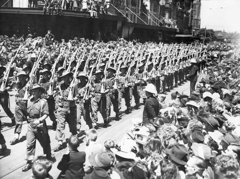 17th Brigade marching through Melbourne, c. 1943