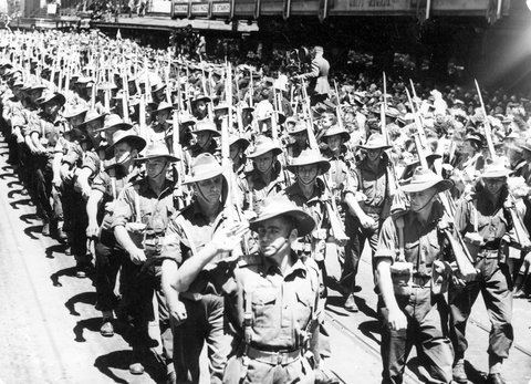 17th Brigade marching through Melbourne, 1940–46