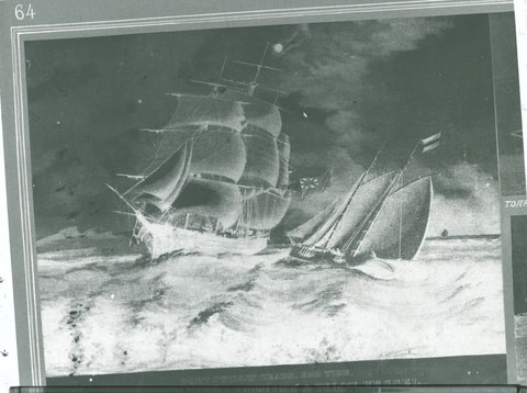 Port Phillip Heads. Ebb Tide. Clipper Ship Lightning & Pilot vessel, 1946