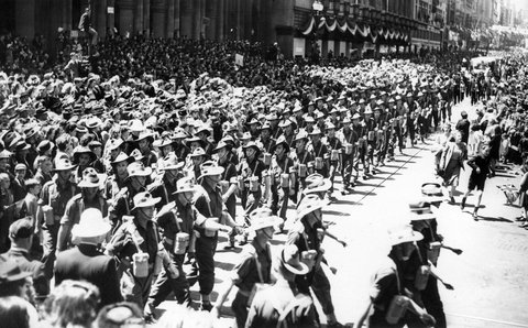 17th Brigade marching through Melbourne, c. 1943