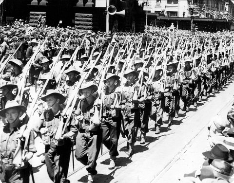 17th Brigade marching through Melbourne, c. 1943