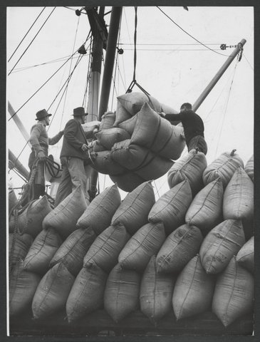 Fodder consignment being unloaded at Victoria Dock, Melbourne, 1942–48