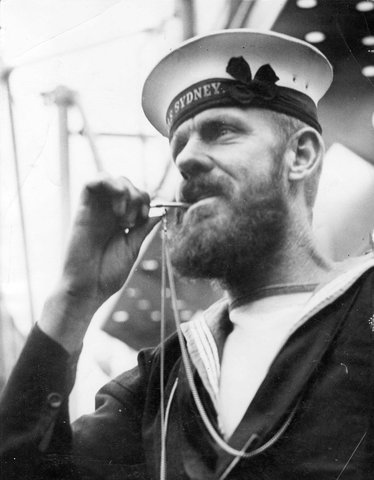H.M.A.S. Sydney Leading Seaman R. Preston blows his whistle, 1941–44