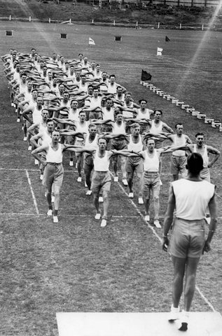 The Army maintains a special school at Frankston ... More than 700 qualified P.T. i.e. physical training instructors have been trained for the A.I.F. and home defence forces, c. 1941