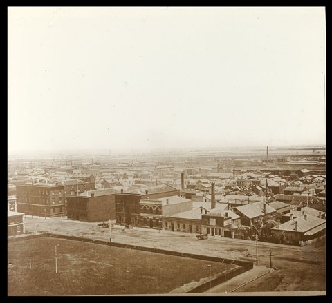 Copy of a section of John Noone's panorama of Melbourne taken from the tower of Rostella in West Melbourne, c. 1900