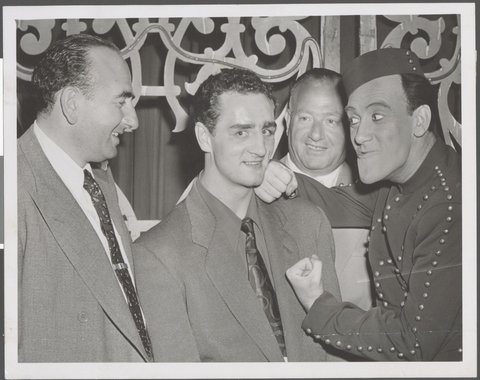 Frank Johnson, British lightweight boxing champion, backstage at the Tivoli, Melbourne, Vic, c. 1953