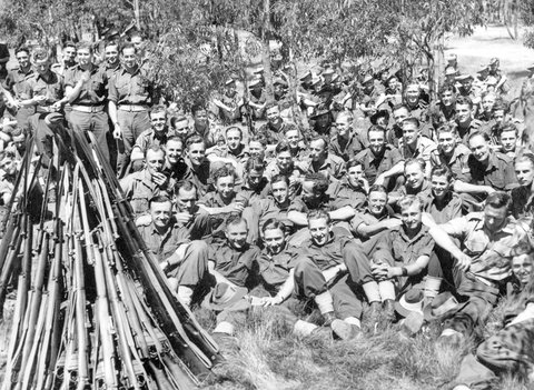 2nd A.I.F. soldiers, including men of the 57-60th battalion marching in procession in Melbourne, 1943–44