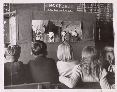 Flemington Training School class enjoy puppet show, 1948