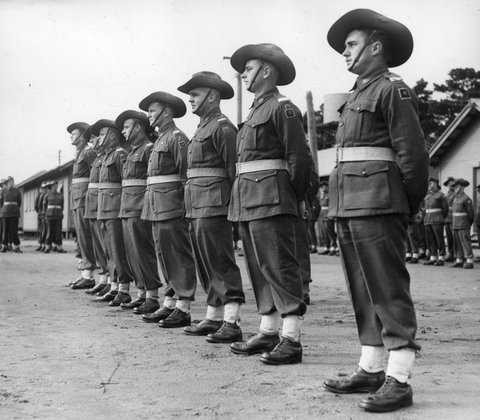 Line of the men who received their commissions at Broadmeadows Ordnance School, c. 1944