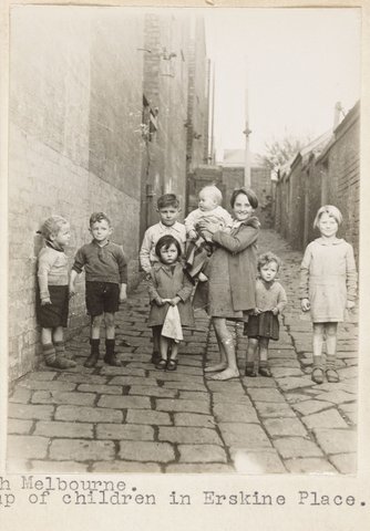 North Melbourne. Group of children in Erskine Place, c. 1935
