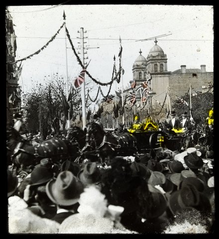 The Duke of York, later Edward VII, in open carriage in Melbourne Street, 1901