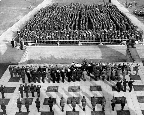 V-E Day celebration at Shrine of Remembrance, Melbourne, Victoria, c. 1945