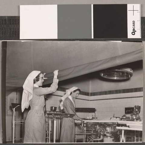 Blackout curtain screening operating theatre at Royal Melbourne Hospital, c. 1941