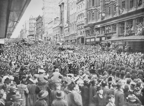 V-E Day and armistice celebrations, Melbourne, Victoria, c. 1945