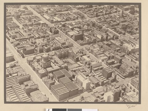 View of Melbourne looking north showing the Supreme Court on the corner of William and Londsdale Street, 1927–28