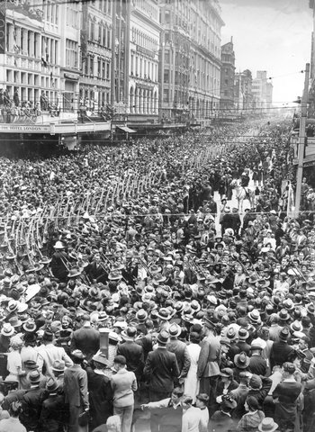 Australian soldiers marching in the streets of Melbourne, 1939–45