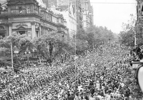 Australian soldiers marching in the streets of Melbourne, 1939–45