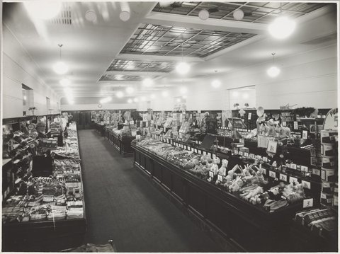 Interior of Coles store showing merchandise priced from 3d at Northcote Store No. 16, 1940