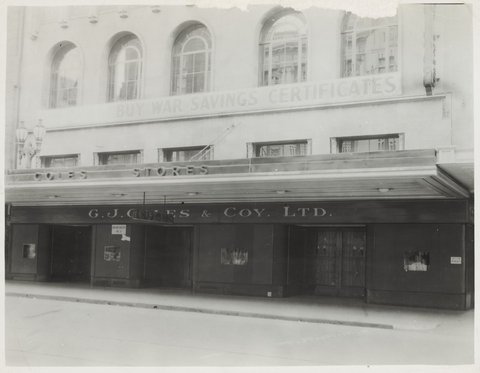 Buy war savings certificates' banner 3rd floor exterior of Coles Bourke Street Store No. 12, 1941–42