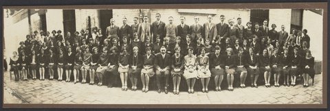 Bourke Street Melbourne Coles staff of about 95 men and women taken in Sugden Place outside Old Coles Book Arcade Store No. 12, 1928