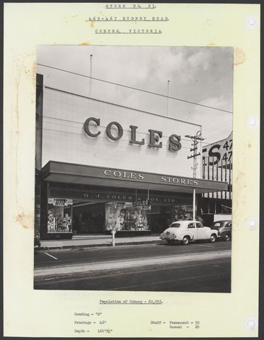 Shop front display windows featuring 'Xmas Gifts' Sydney Road Coburg Store No. 21, 1950s