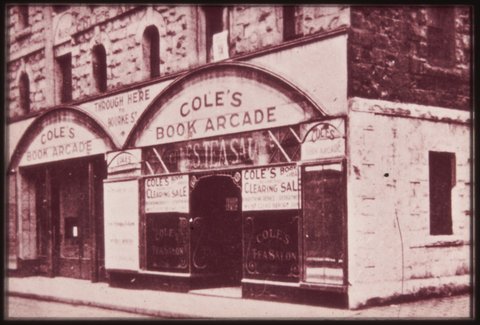 Entrance to Cole's Book Arcade on Little Collins Street near the corner of Howey Place, 1910–20
