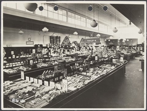 Interior counters with merchandise featuring toiletries at second location (172 Smith Street) Collingwood Coles Variety Store No. 1, 1919–20