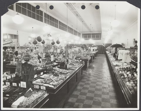 Counters and cash registers, merchandise includes Empire Day fireworks and toys, 155-156 Smith Street, Collingwood Coles Variety Store No. 2, 1947