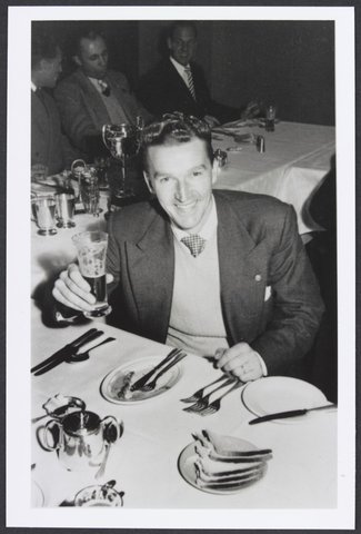 N. Fielding Melbourne team member of the Colesanco Table Tennis Club dining out during the Melbourne tour, 1953