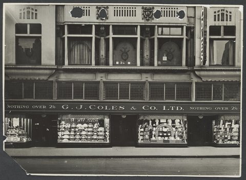 Facade of Coles Variety Store with Buckley's & Nunn logo on upper windows Melbourne Store No. 4, 1934