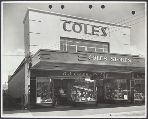 Facade showing display windows of Coles Carnegie Store No. 50, 1947