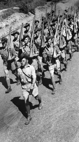 Men of the Melbourne University Rifles in training, c. 1941