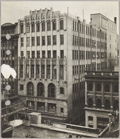 Little Collins Street showing rear of 299 Bourke Street first stage eight storey building Coles Store No. 12, 1930–38