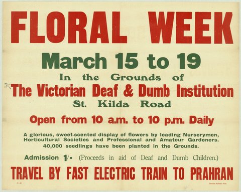 Floral Week - March 15 to 19 - in the grounds of the Victorian Deaf & Dumb Institution St Kilda Road, 1935–42
