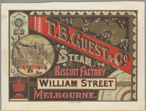 T.B. Guest & Co. Steam Biscuit Factory, William Street Melbourne, 1870s
