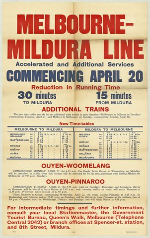 Melbourne - Mildura line - accelerated and additional services commencing April 20, 1935–42